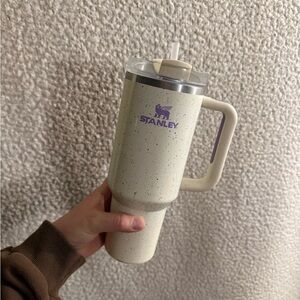 Stanley Speckled Cream Tumbler with Purple Logo